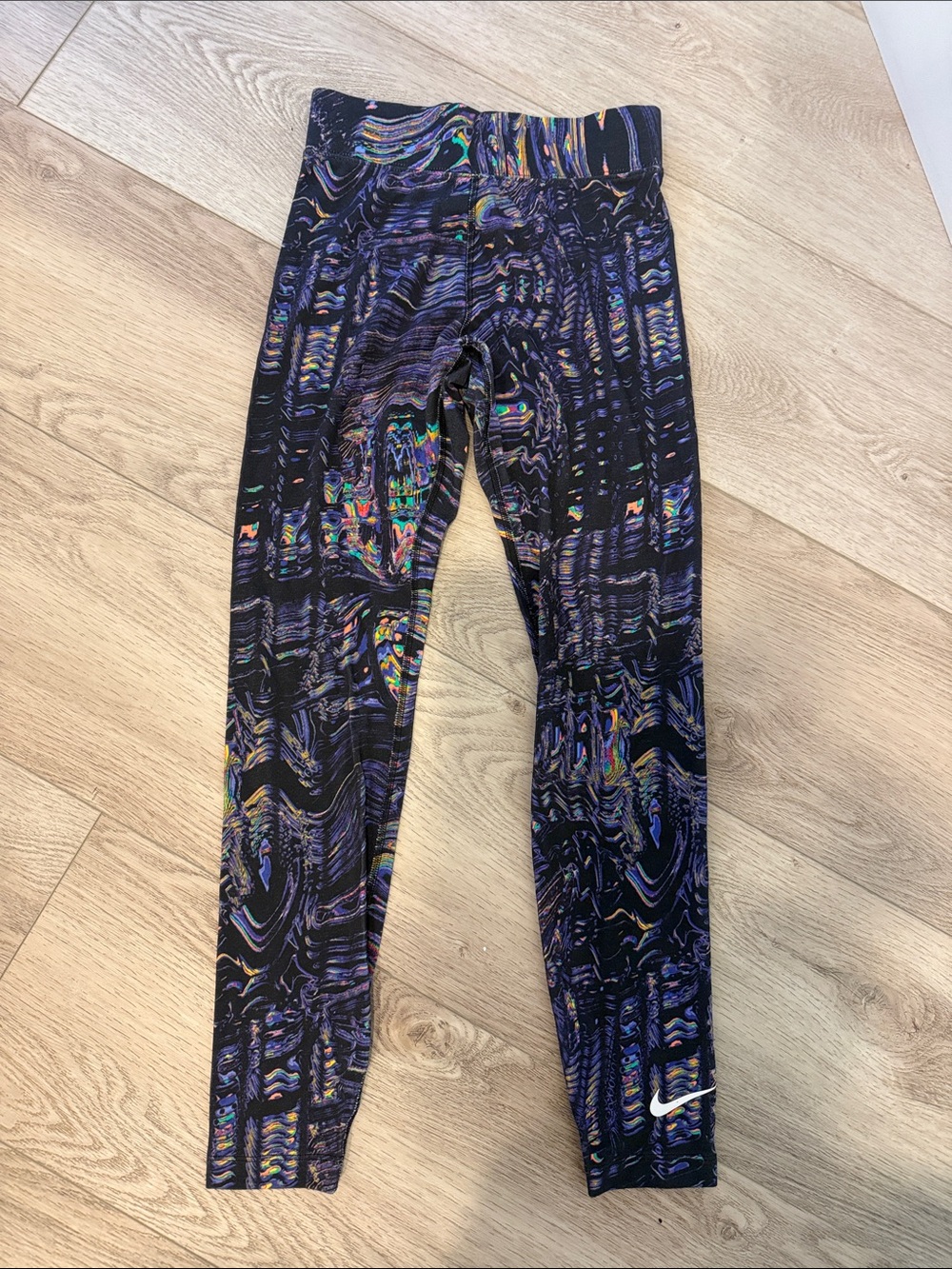 Women's Nike Active Black Leggings with Multicolor Swirl Print